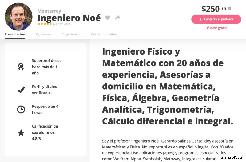 ¿Cuánto está la hora de particular de matemáticas?